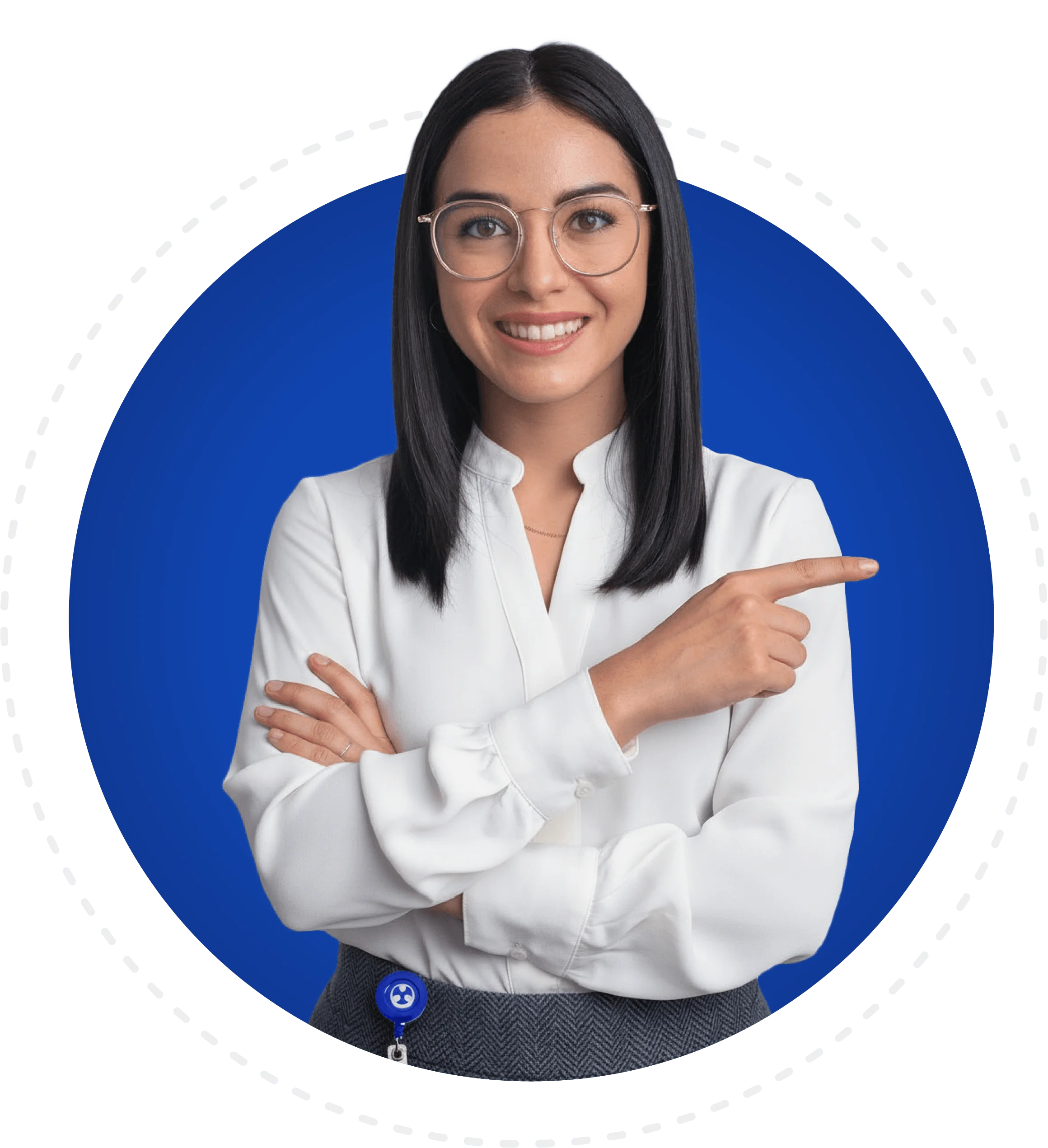 Mujer profesional apuntando hacia oportunidades laborales