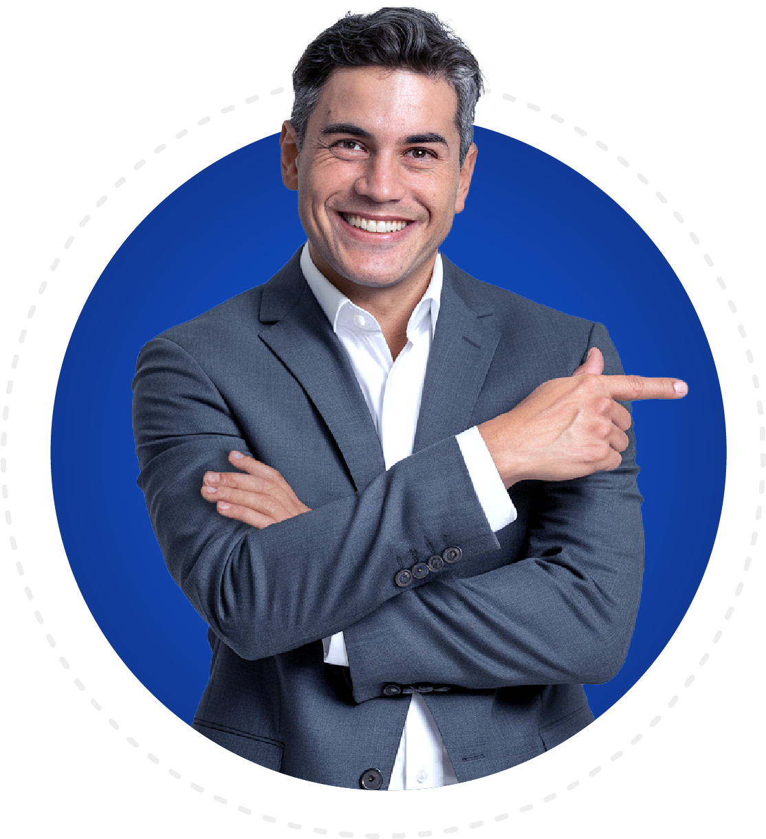 Hombre profesional apuntando hacia oportunidades laborales