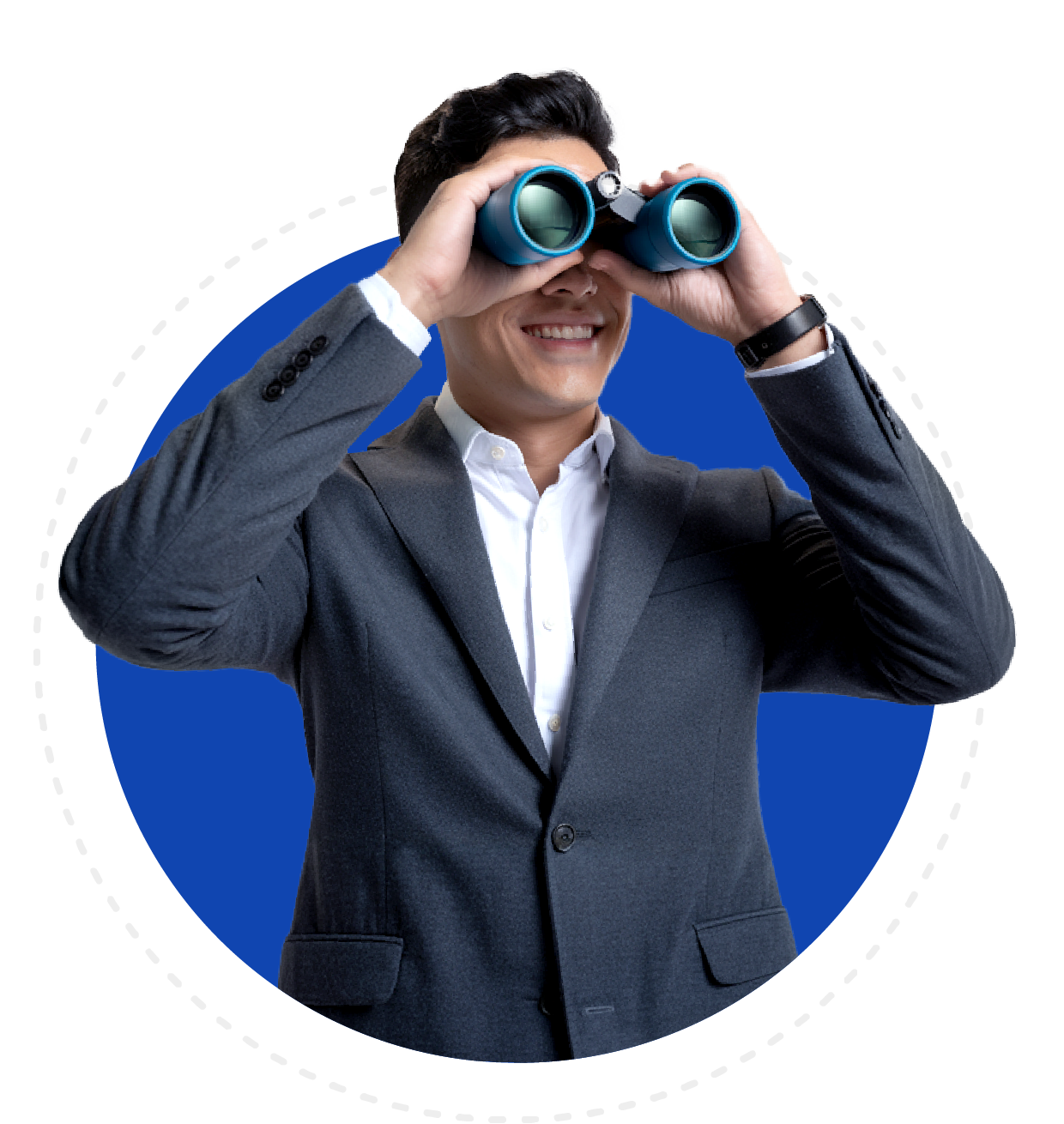 Hombre profesional mirando a través de binoculares